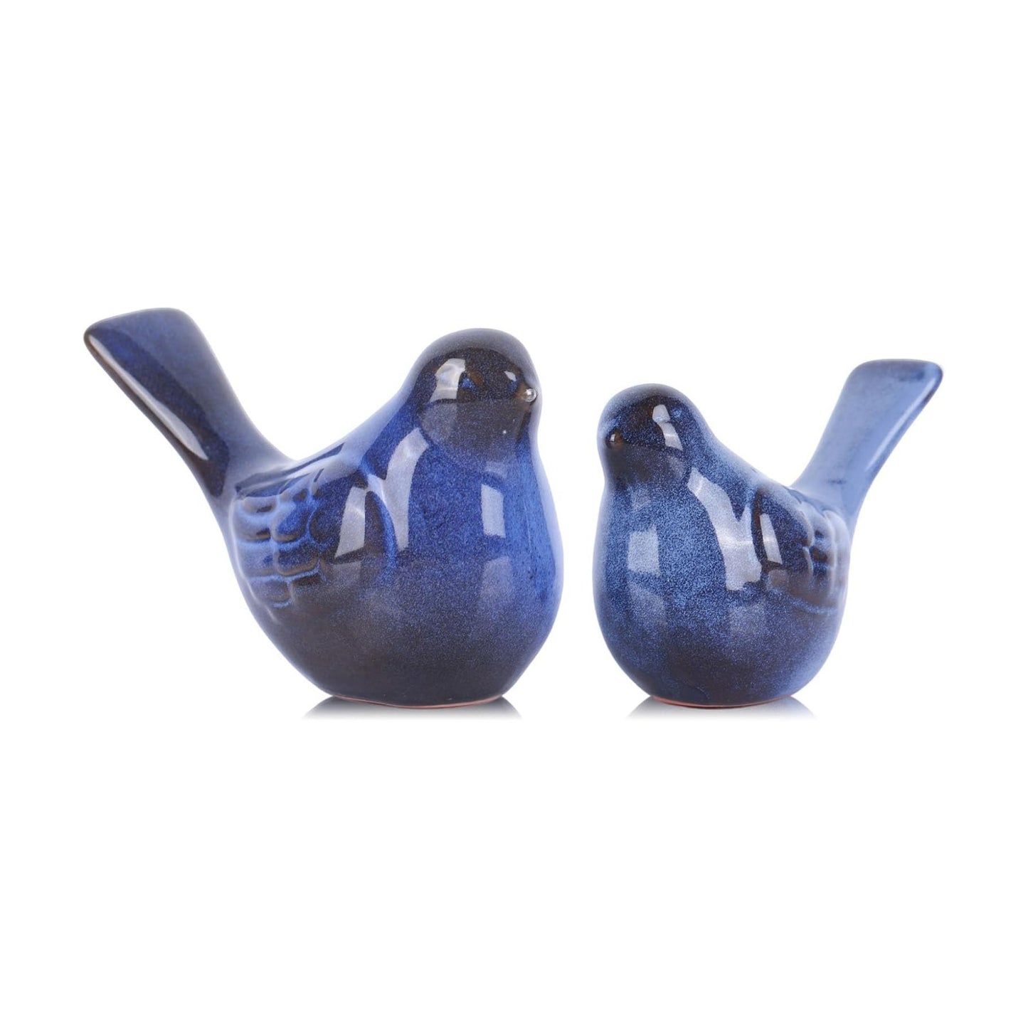 Small Ceramic Bird Statue and Sculpture / Blue / Set of 2
