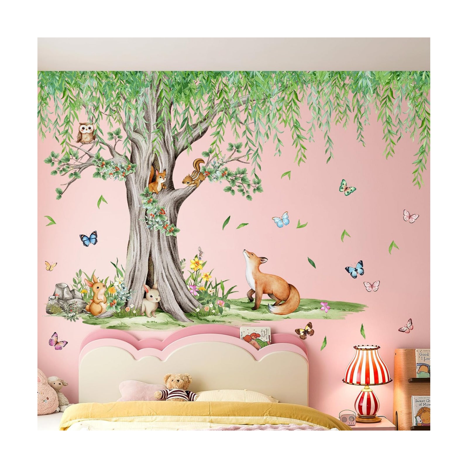 Hanging Leaves Vine Wall Sticker Cartoon Animals Wall Decal Peel / Green