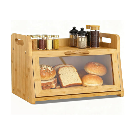 BAMBANG Extra Large Bread Box, Bread Box for Homemade Bread, Bamboo Wooden Bread Storage Container with Tool Holder &