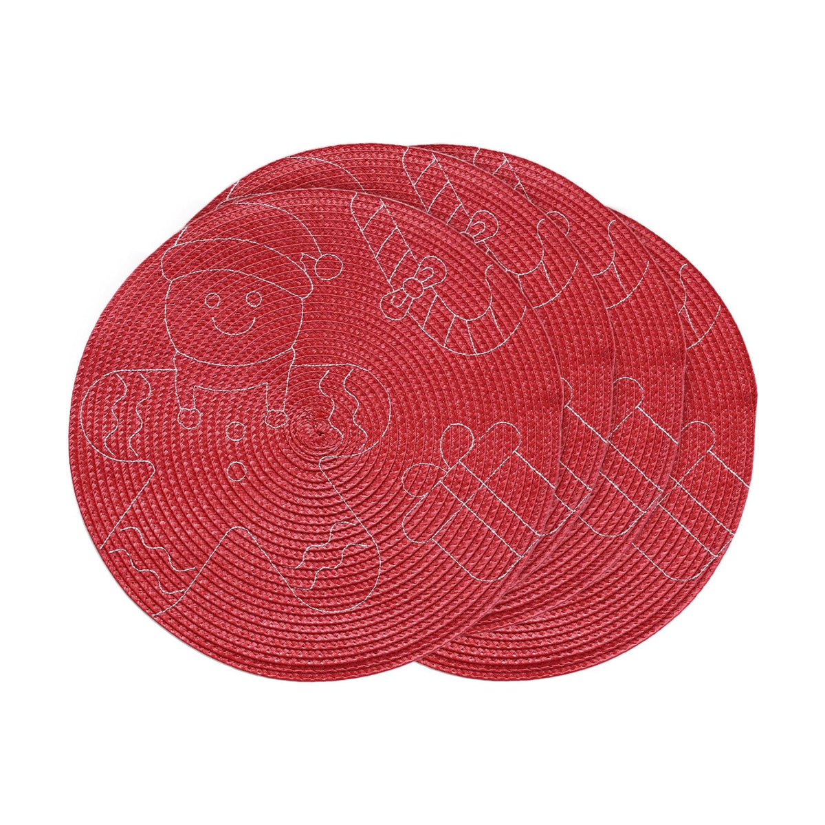 Feuille Round Christmas Placemats Set of 4,13.5 Inch Red Gingerbread Man Placemats for Round Tables Winter Placemats Perfect for Indoor Christmas Decorations