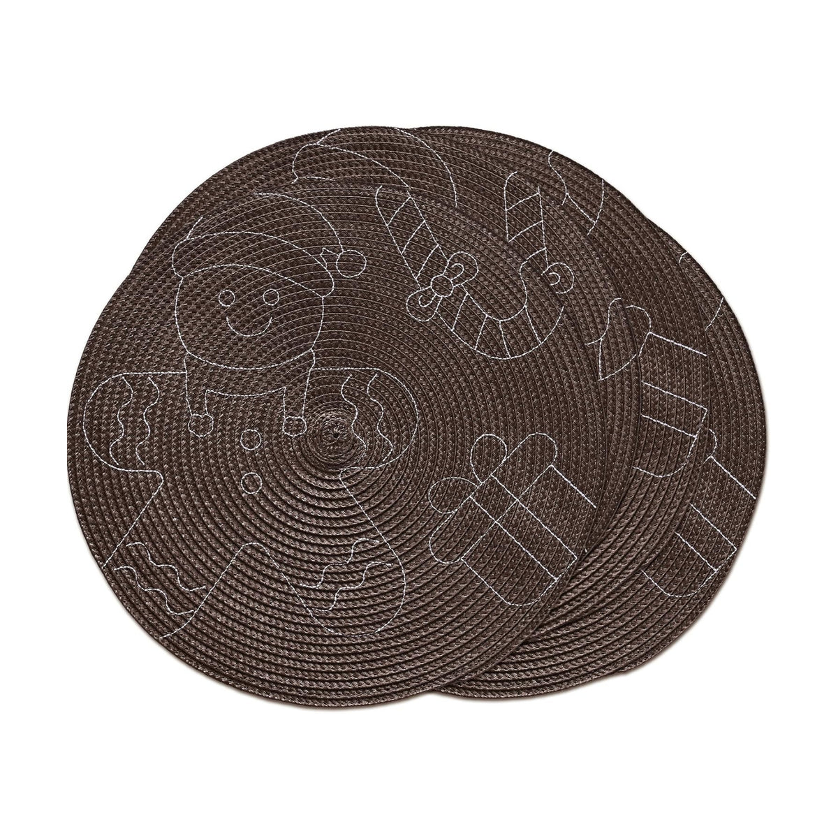 Feuille Round Christmas Placemats Set of 4,13.5 Inch Brown Gingerbread Man Placemats for Round Tables Winter Placemats Perfect for Indoor Christmas Decorations
