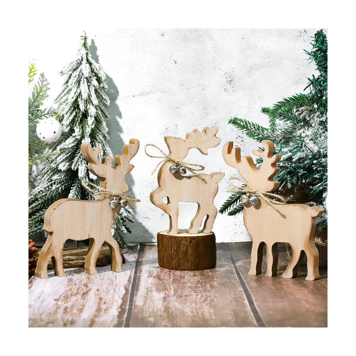 COCHIE Cute Christmas Tiered Tray Decor Indoor, Wooden Reindeer Christmas Tabletop Decorations and Xmas Tree Centerpiece, Reindeer Sign Standing Elk Decor for Home Party Decorations (Brown)