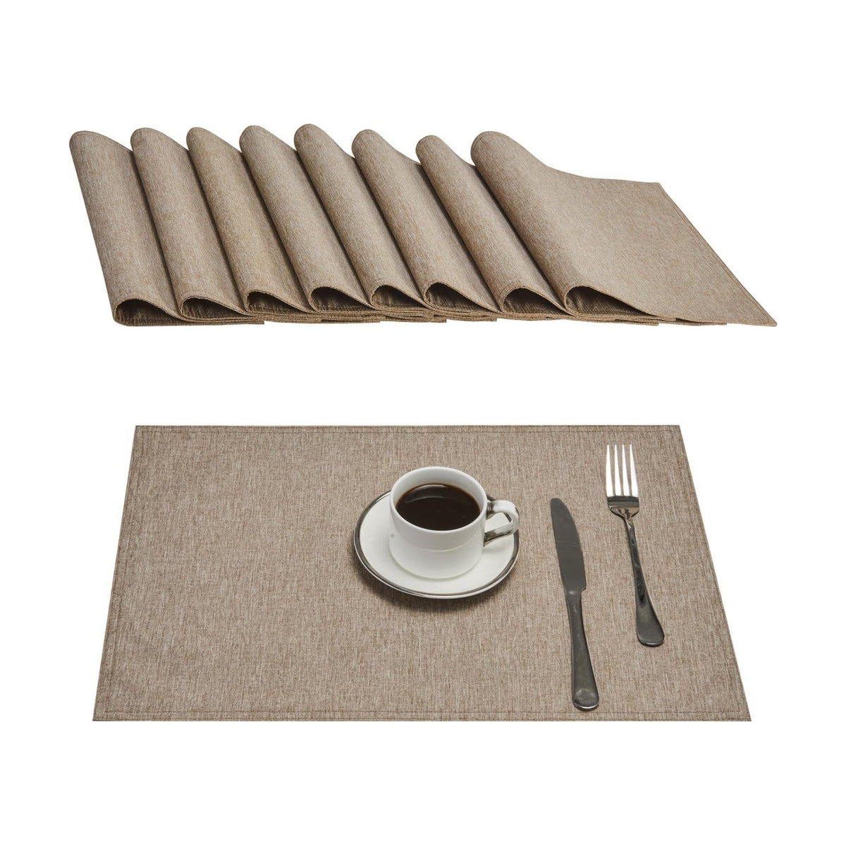 Cloth Place Mats Set of 8–Reusable Rectangular Waterproof Fabric Polyester Washable Wipeable Heat Resistant Linen for