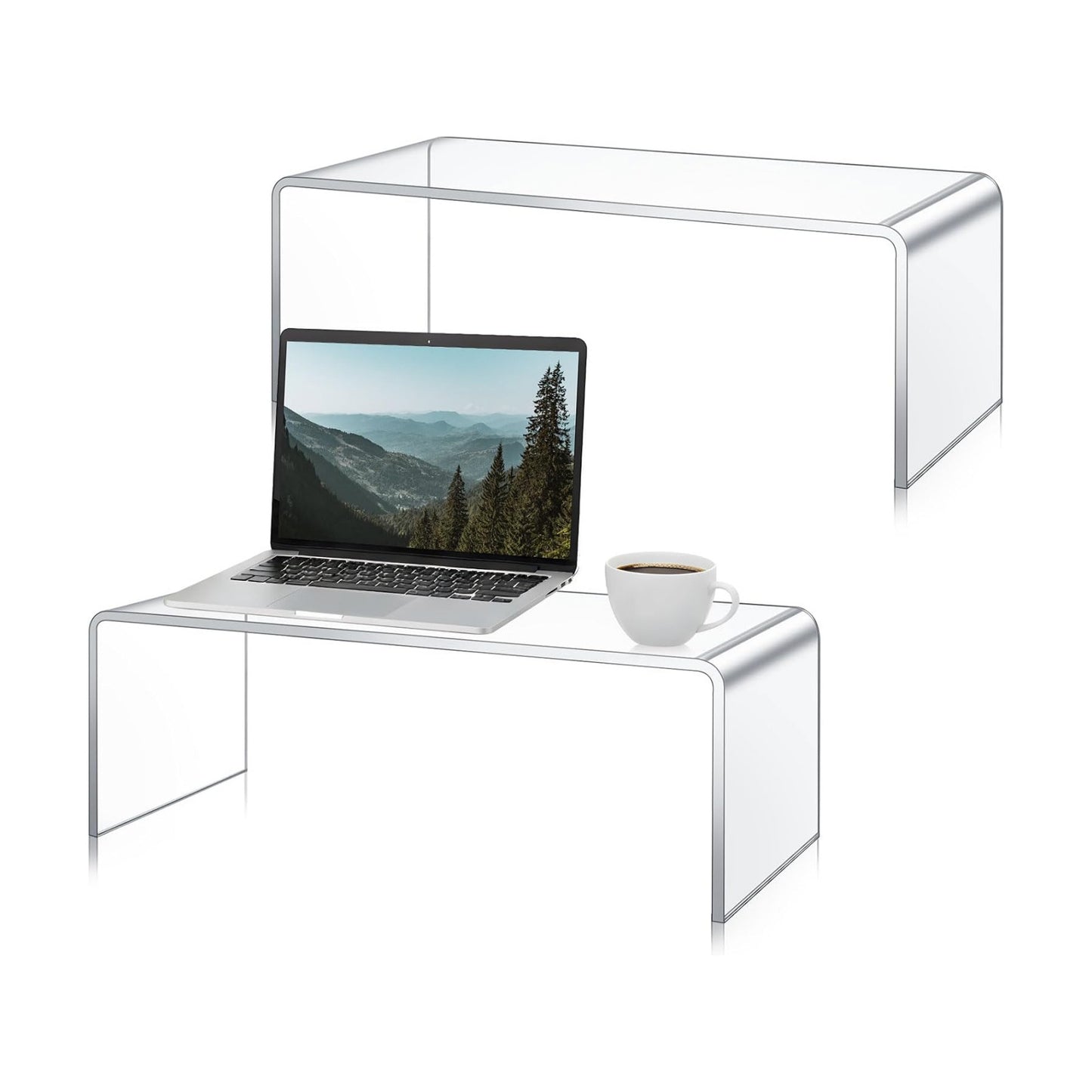 RattanView 2 Pcs 18 Inch Large Acrylic Risers Display Stands 8 mm Thick Acrylic Shelf Riser Showcase for Monitors Large