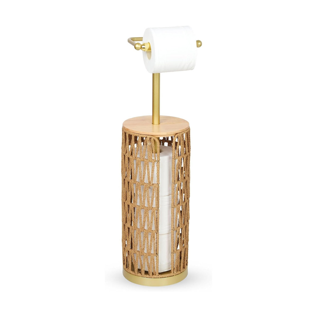 Freestanding Toilet Paper Holder with Storage,3 Rolls of Boho Toilet Paper Holder Stand with Lid,Gold Toilet Tissue