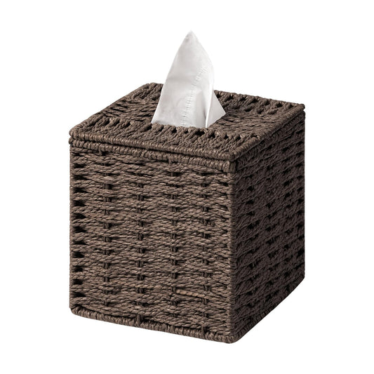 Paper Rope Hand Woven Square Tissue Box Holder / Dark Brown