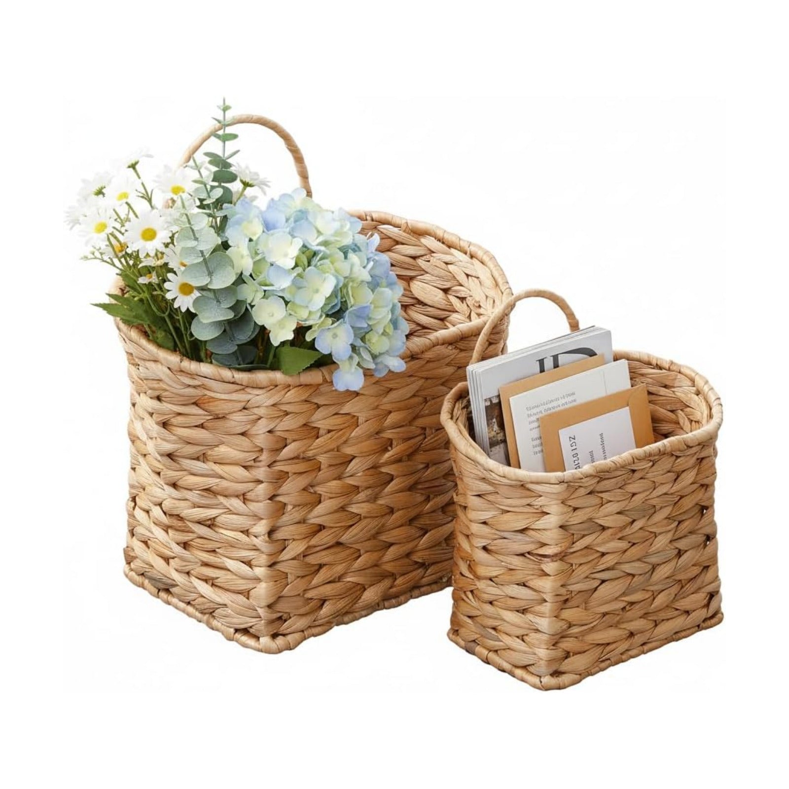 Wicker Wall Basket for Door / Water Hyacinth / Natural / Set of 2