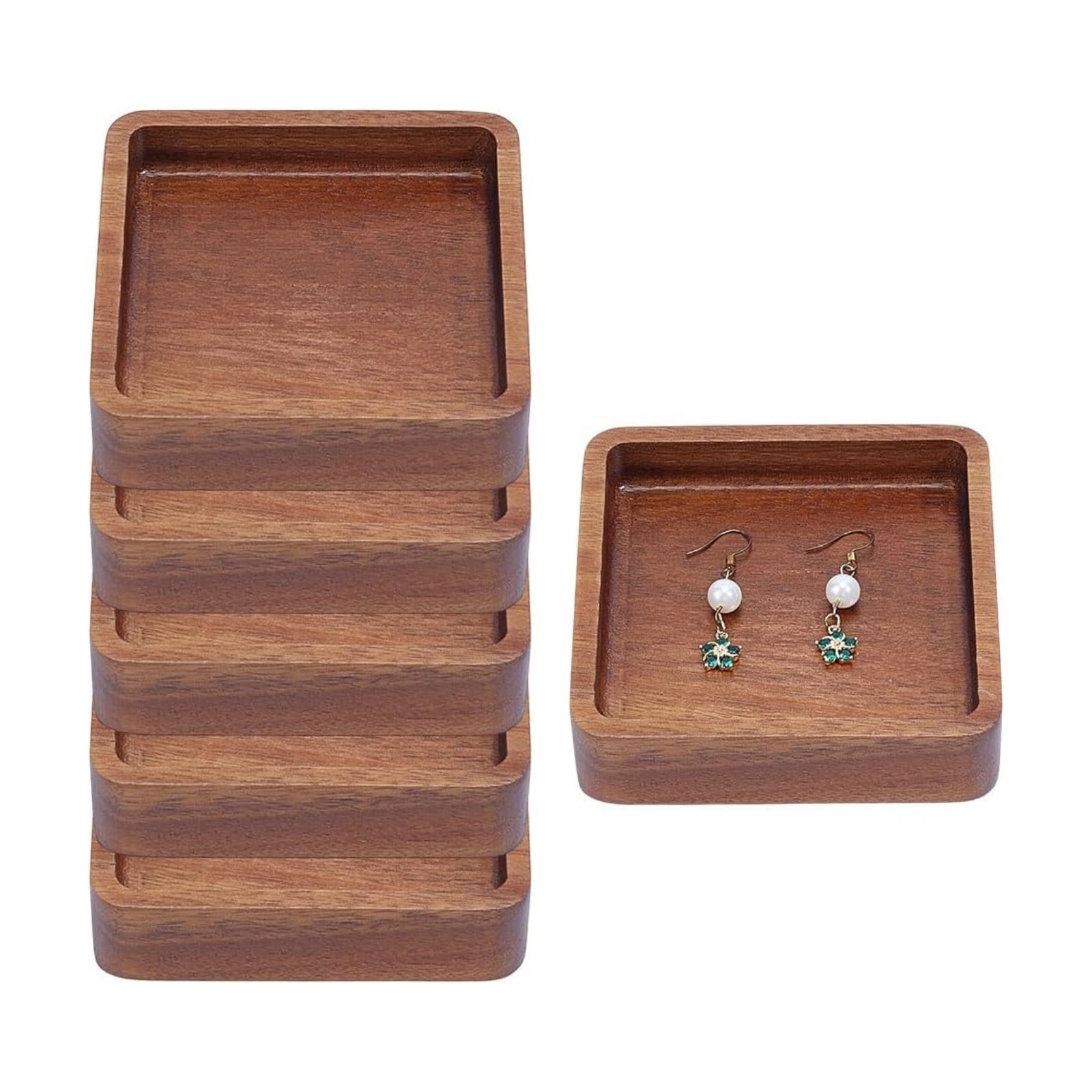 Wood Ring Tray Acacia Wood Decorative Jewelry Tray Small Tiny / Square / 3.9 x 3.9 / Set of 6