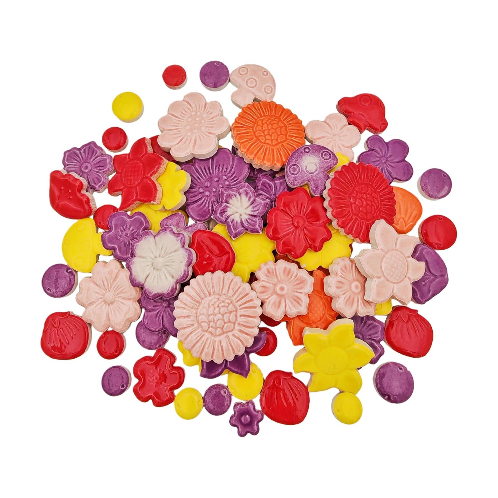 500g/1.1lb Ceramic Mosaic Tiles Mixed Shapes of Flowers / Mixed Color