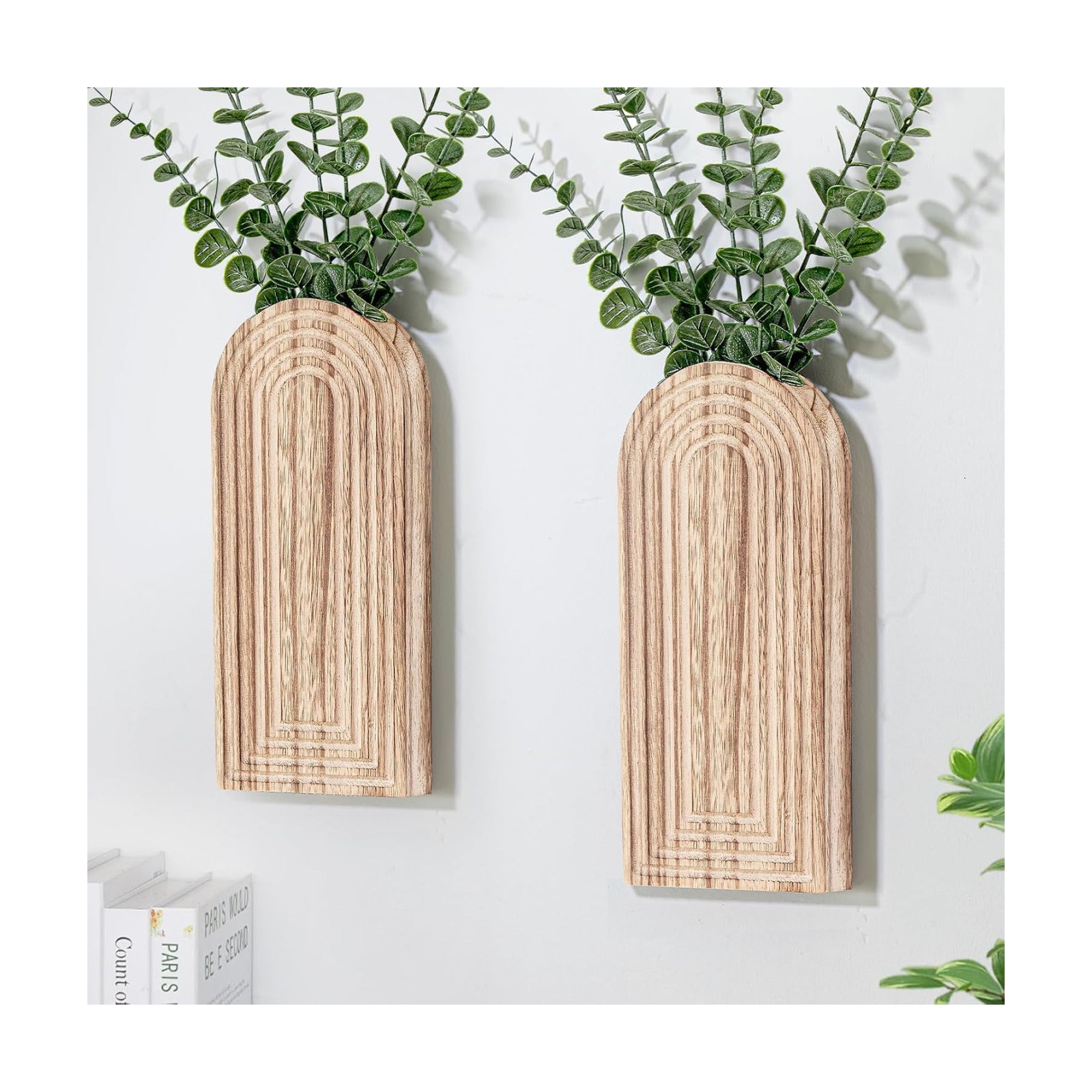 Boho Hanging Planter / Natural Wood / Set of 2