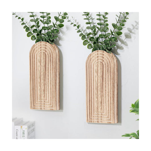 Boho Hanging Planter / Natural Wood / Set of 2