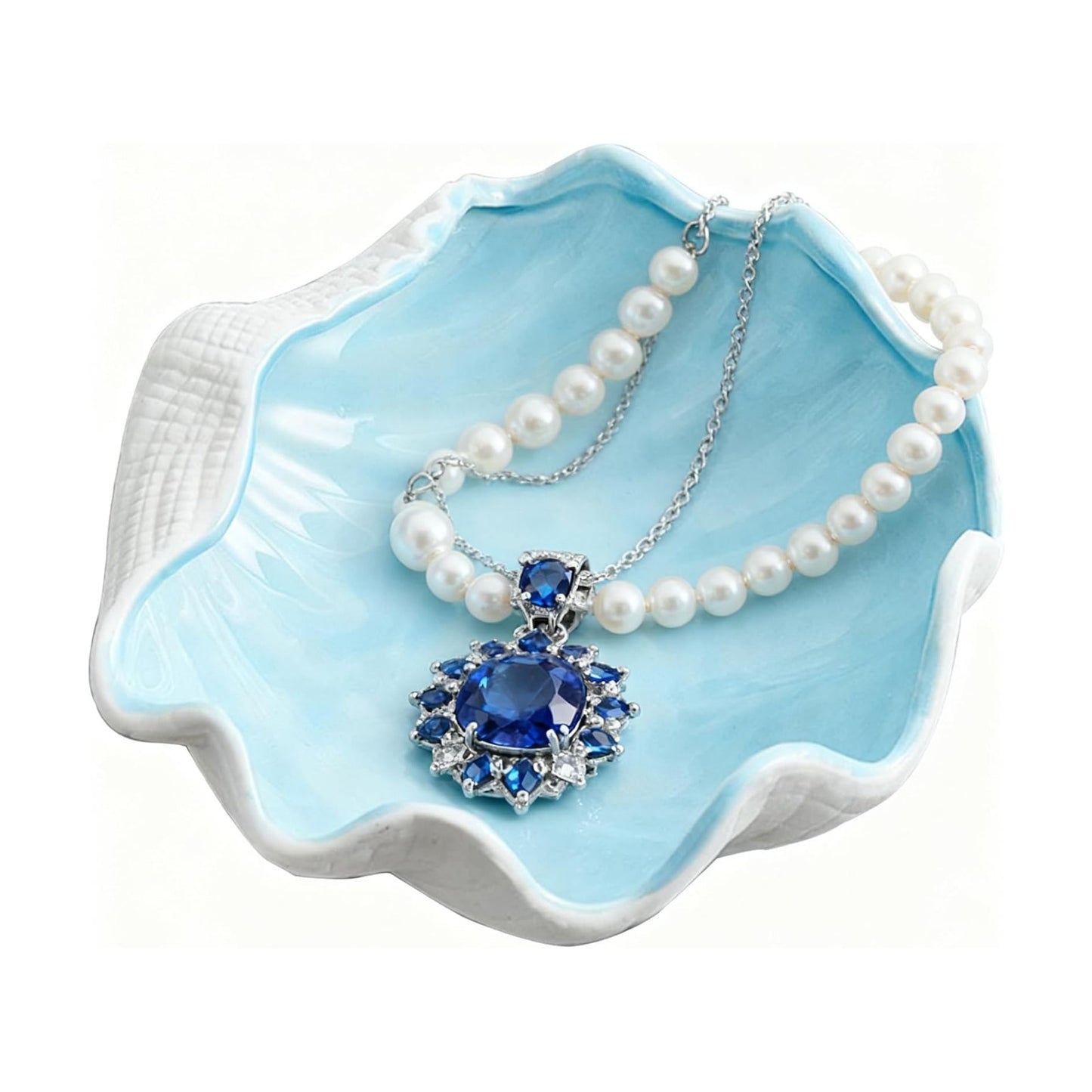 Large Shell Jewelry Dish Tray Ceramic Seashell Bowl Decorative / Shell Jewelry Tray / 6.7 x 7 x 2.4