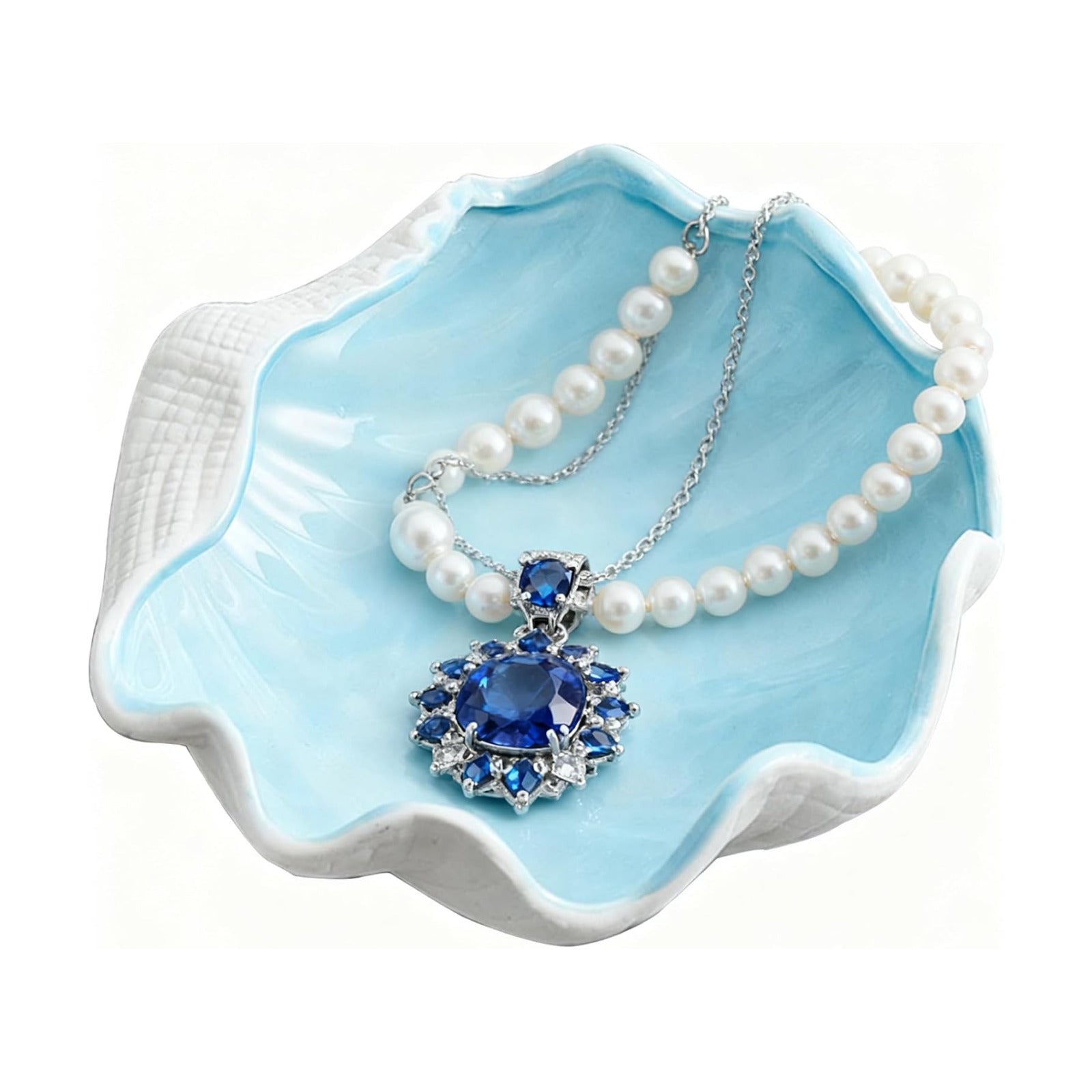 Large Shell Jewelry Dish Tray Ceramic Seashell Bowl Decorative / Shell Jewelry Tray / 6.7 x 7 x 2.4