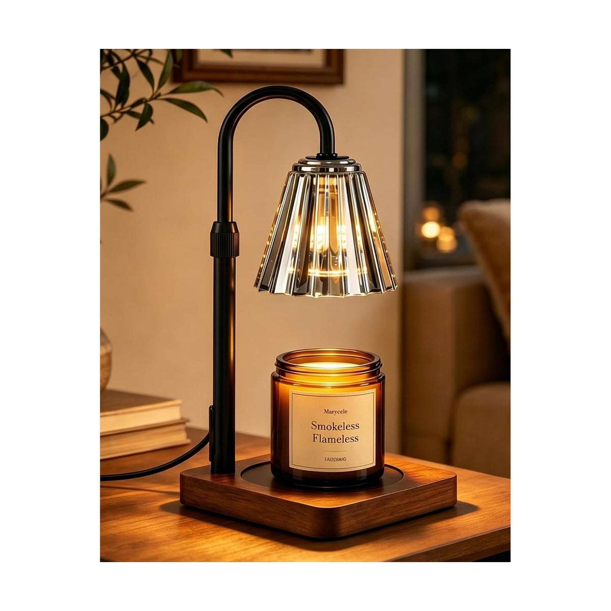 Vintage Candle Warmer Lamp with Timer Dimmer, Adjustable Height | Vintage farmhouse style with 2 bulbs, adjustable
