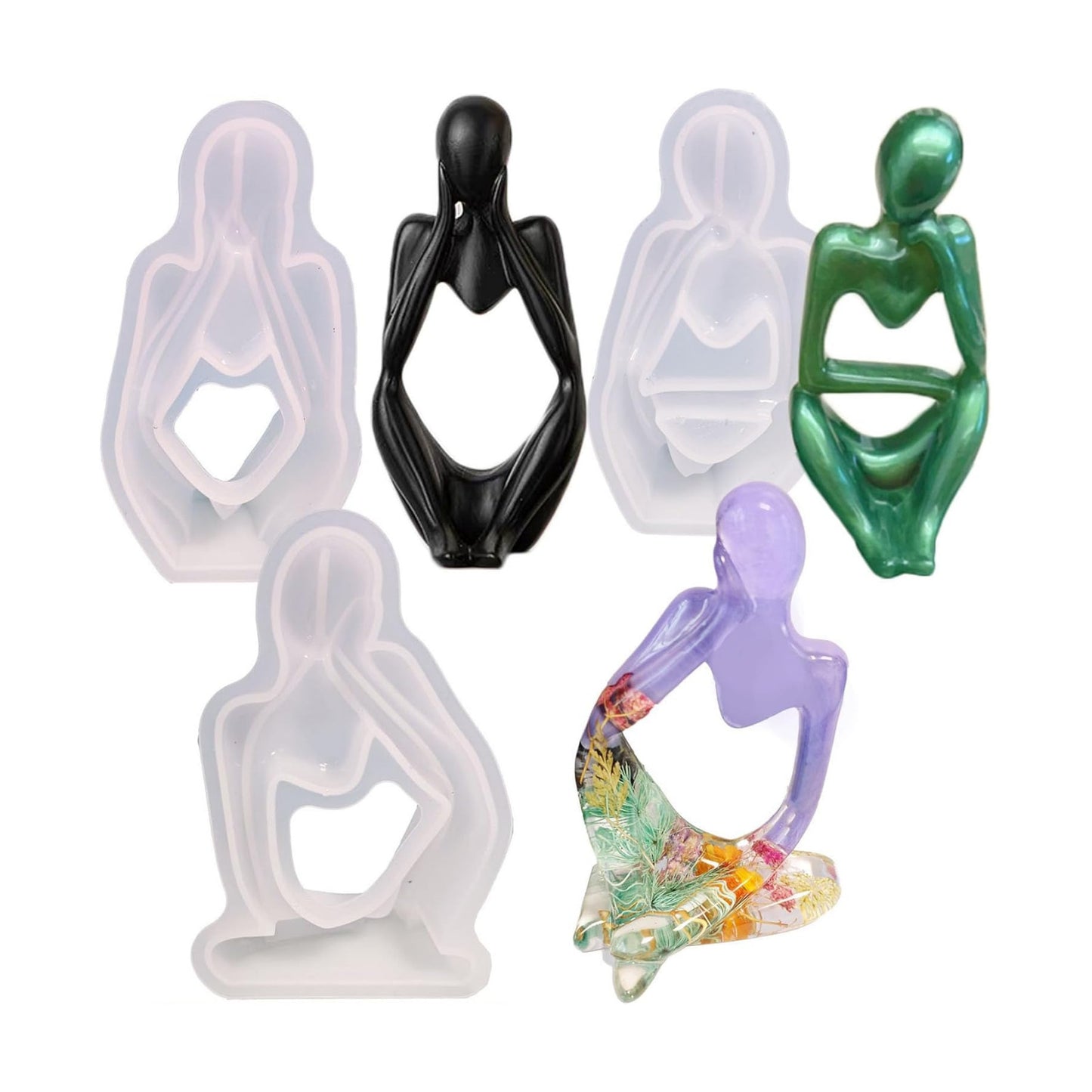 Thinker Statue Silicone Resin Mold Abstract Sculptures Figurines Decoration Office Desk / Set of 3