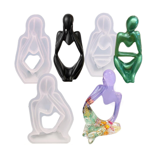 Thinker Statue Silicone Resin Mold Abstract Sculptures Figurines Decoration Office Desk / Set of 3