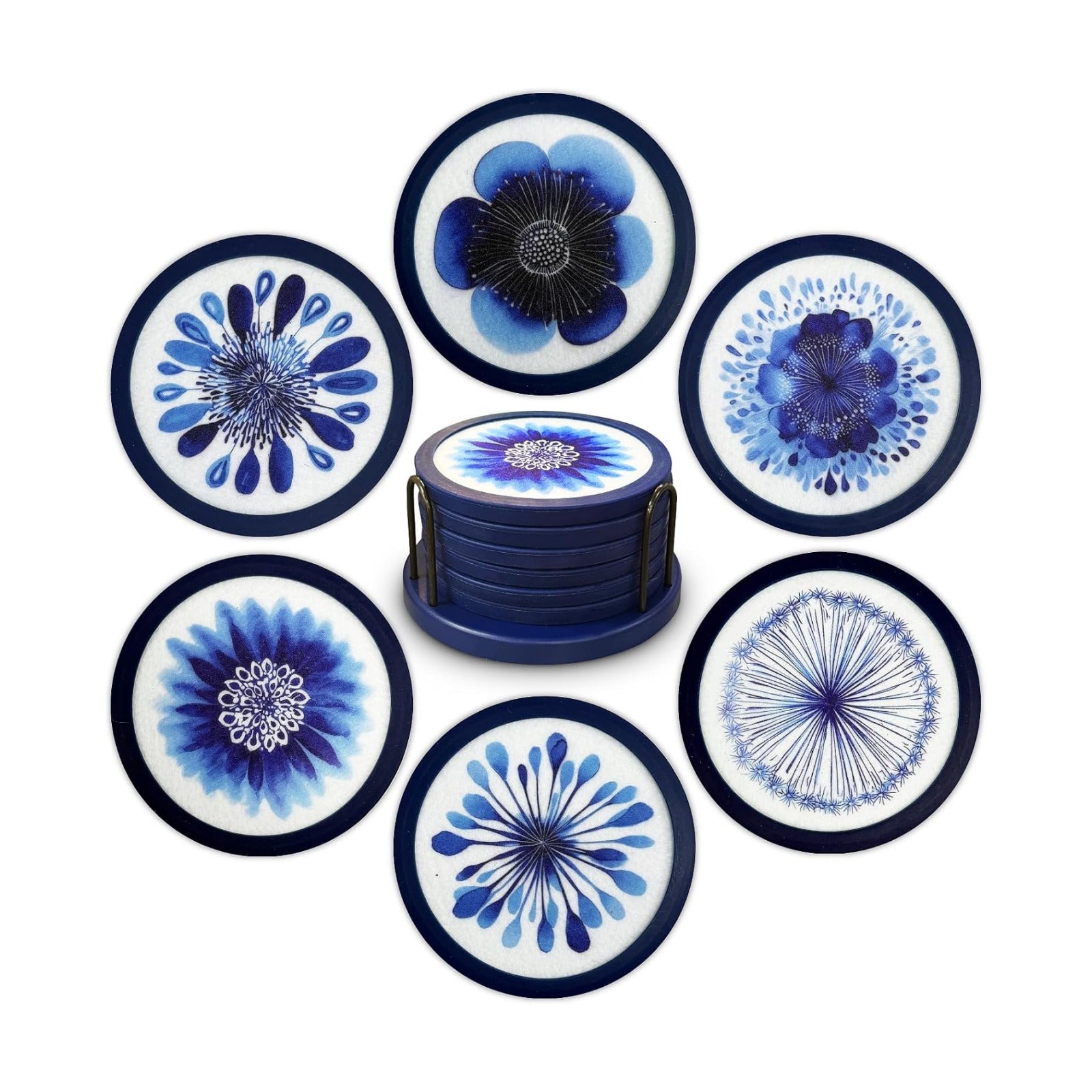 Indigo Floral Non-Slip Silicone Coasters / 6pc / Set of 4