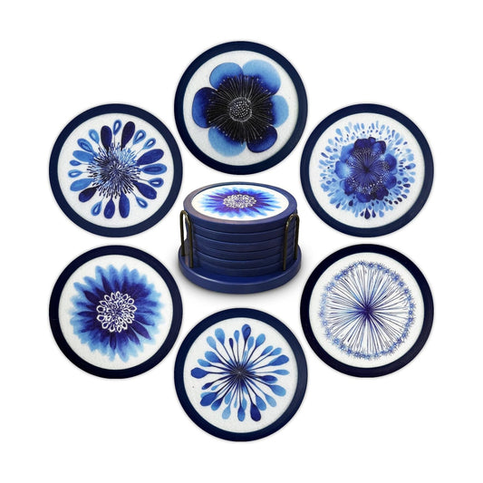 Indigo Floral Non-Slip Silicone Coasters / 6pc / Set of 4