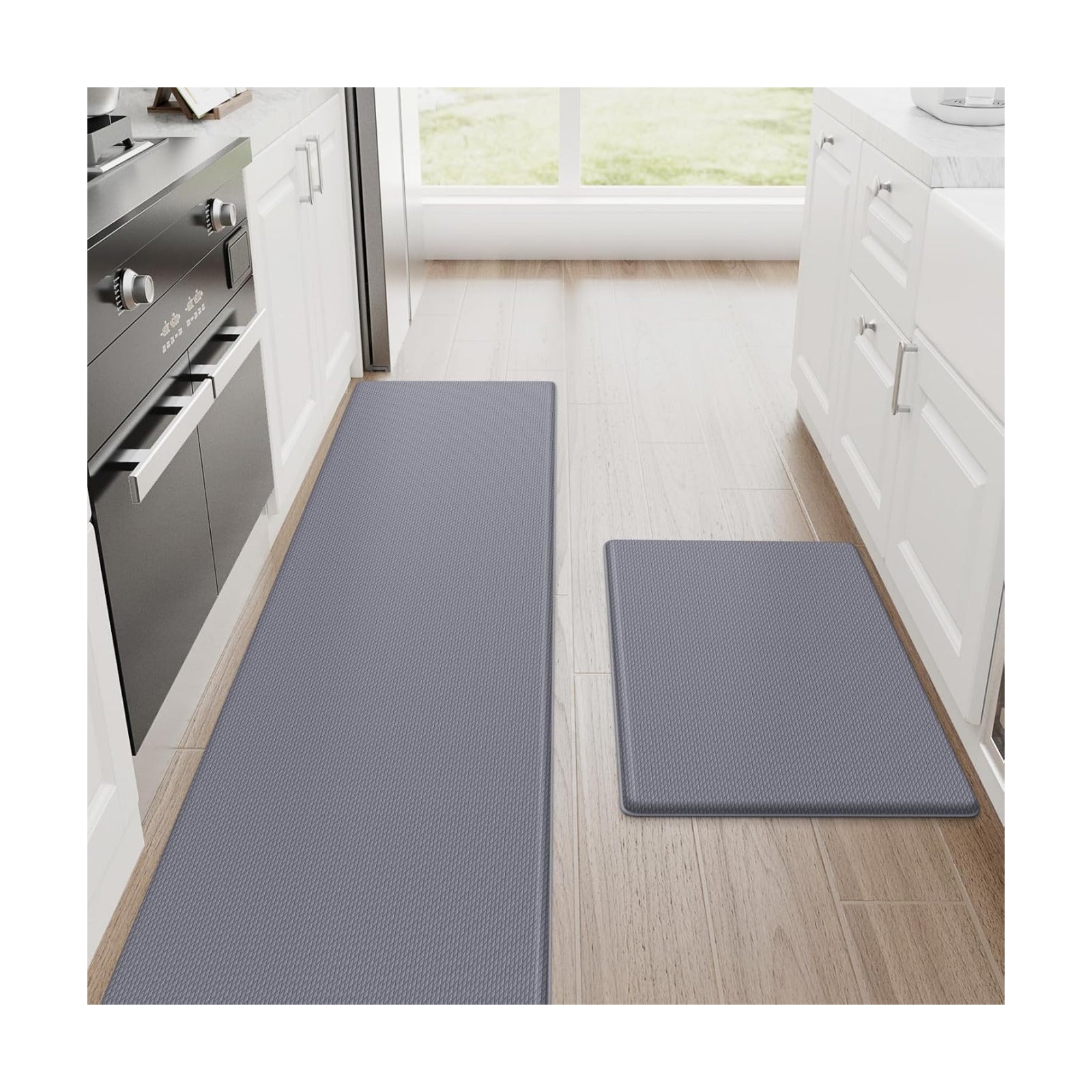 StepRite Kitchen Mats for Floor, 2-Piece Anti-Fatigue Kitchen Rugs, Grey