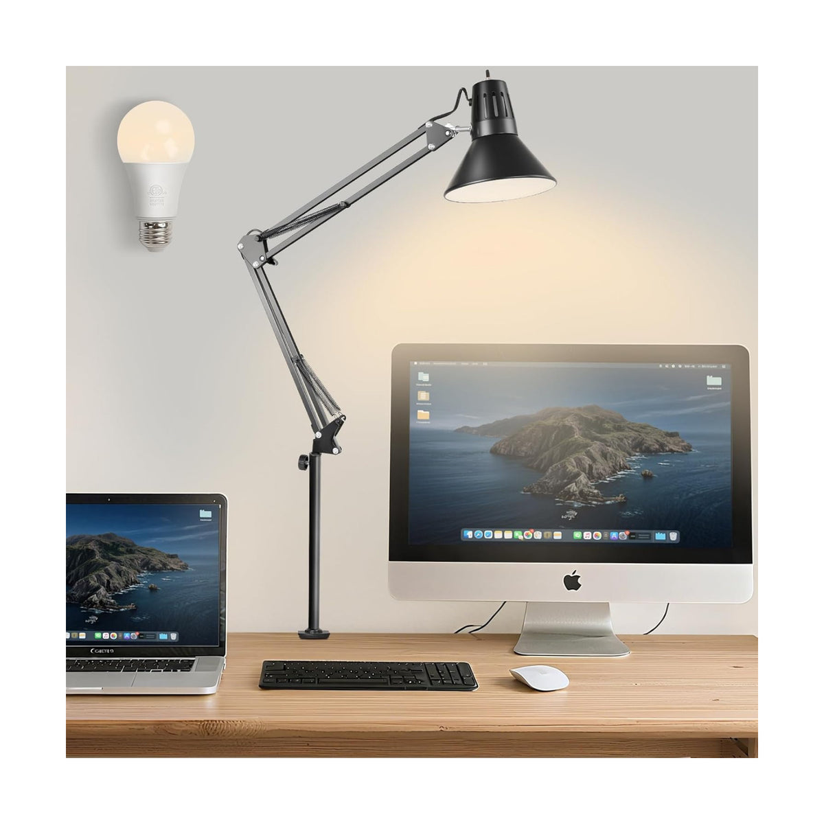 LED Clamp on Desk Lamp, 360°Adjustable Swing Arm Desk Lamp | Clamp Light with Eye-Caring LED Bulb for Home Office
