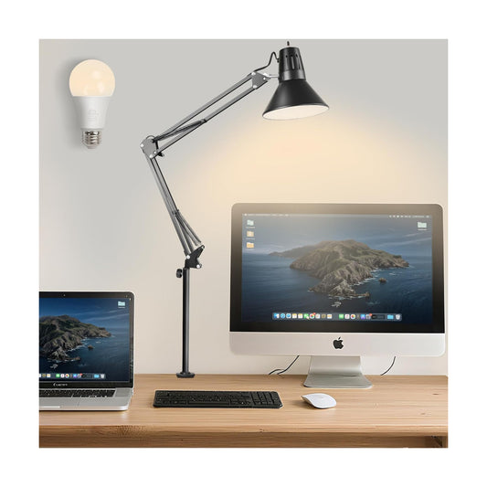 LED Clamp on Desk Lamp, 360°Adjustable Swing Arm Desk Lamp | Clamp Light with Eye-Caring LED Bulb for Home Office