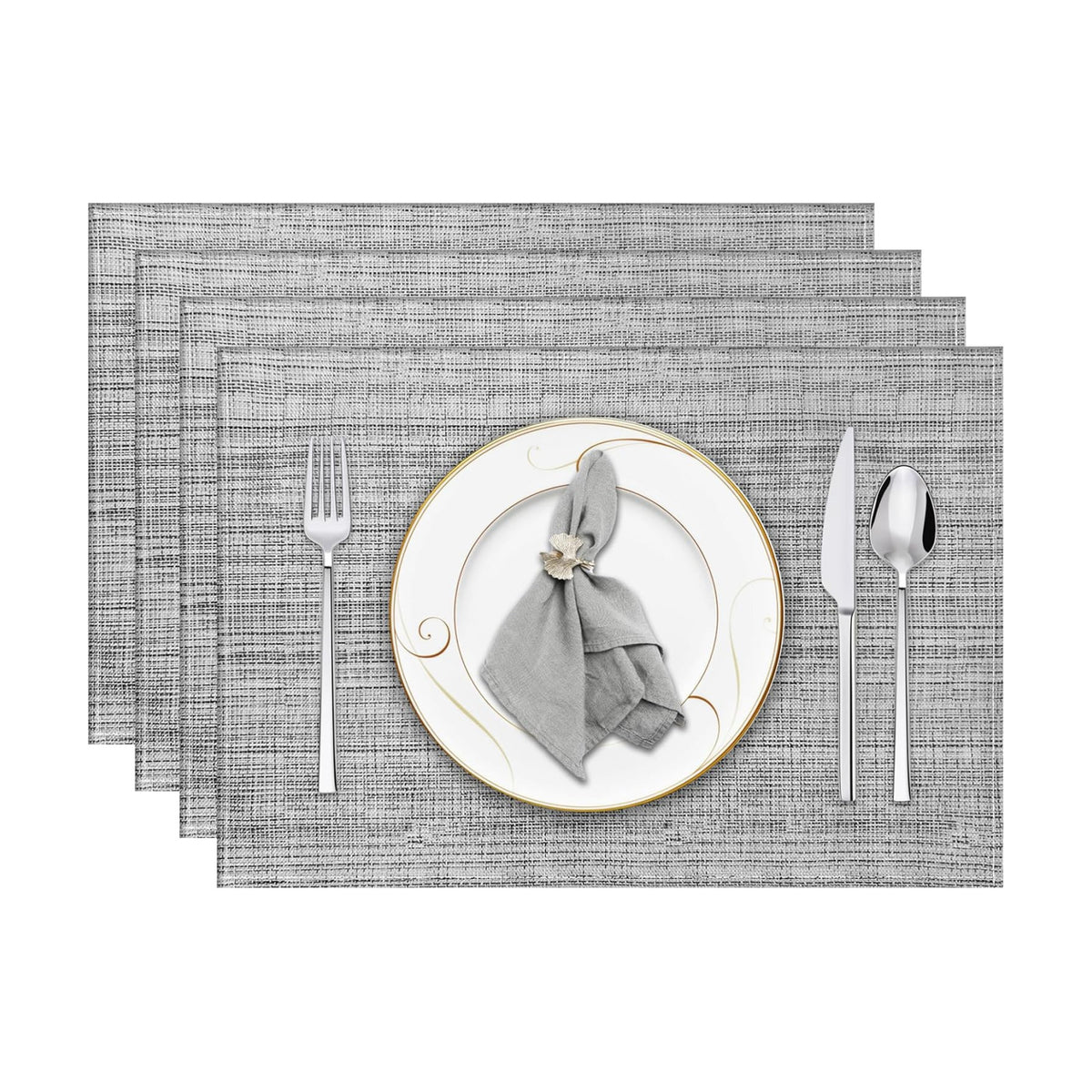 Niviy Grey Placemats Set of 4, 12x18 Inch Washable Easy to Clean Heat-Resistant Anti-Skid Grey Placemats for Holiday Party Kitchen Dining Room Decoration