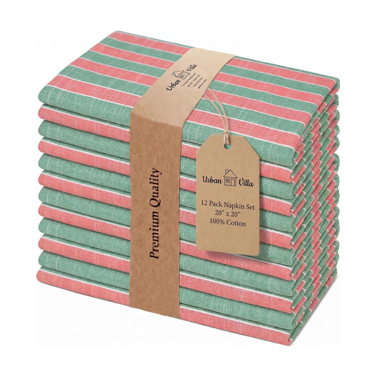Urban Villa Cloth Napkins Cotton 20x20 (Set of 12) Cristmas Stripes
