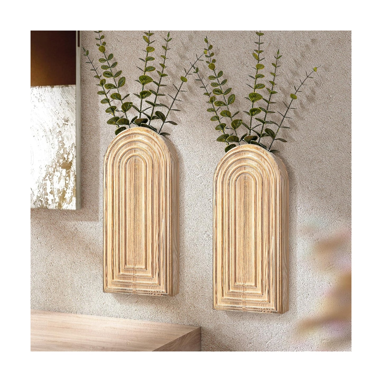 Pine Wood Wall Vases / Natural Wood / Set of 2