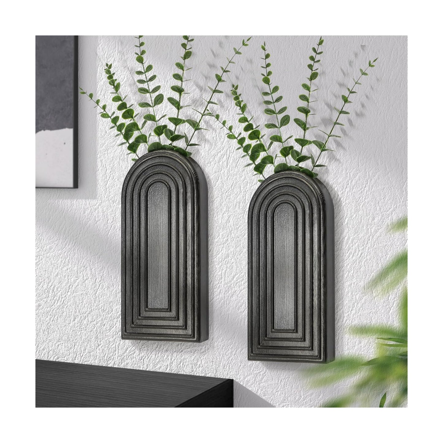 Pine Wood Wall Vases / Black / Set of 2