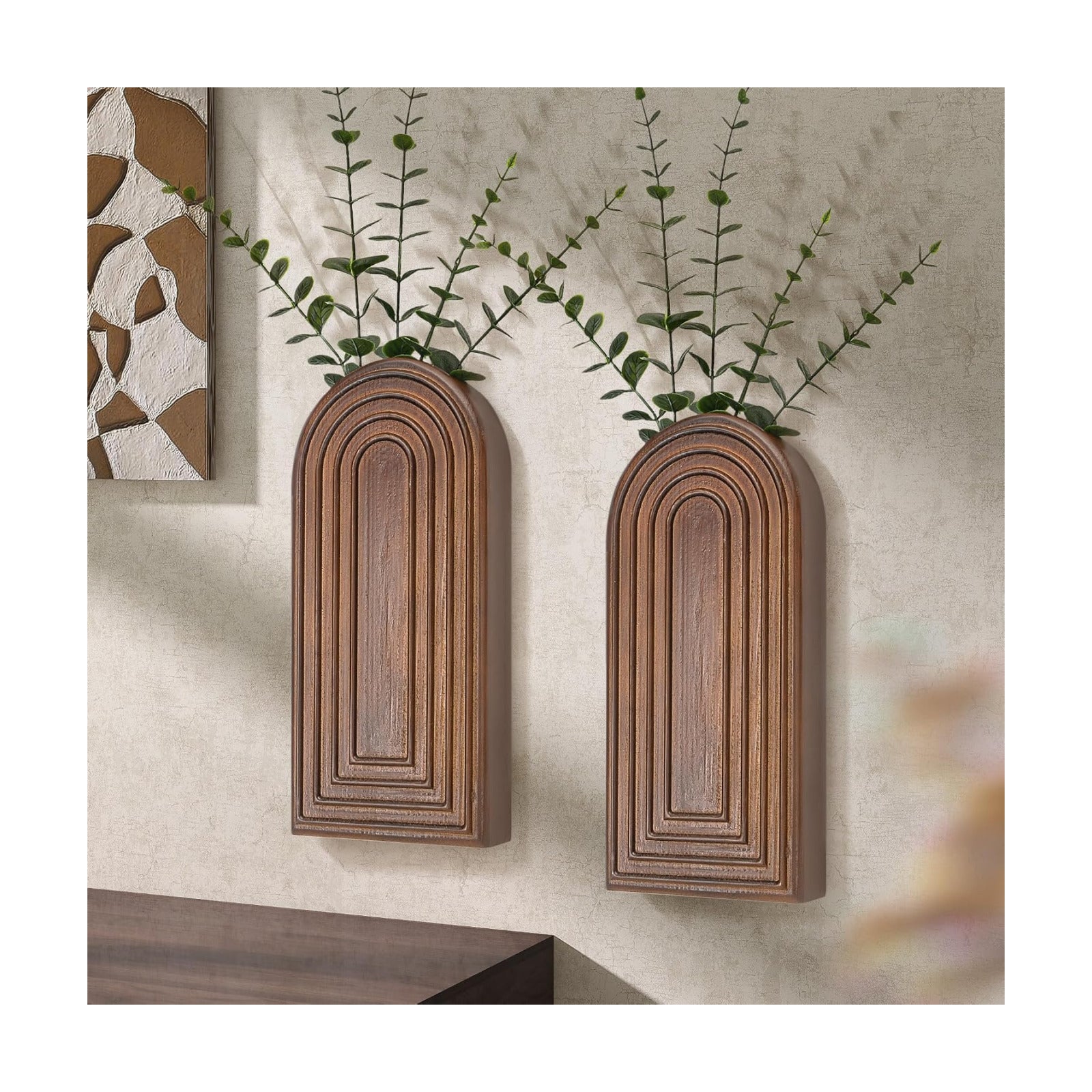 Pine Wood Wall Vases / Brown / Set of 2