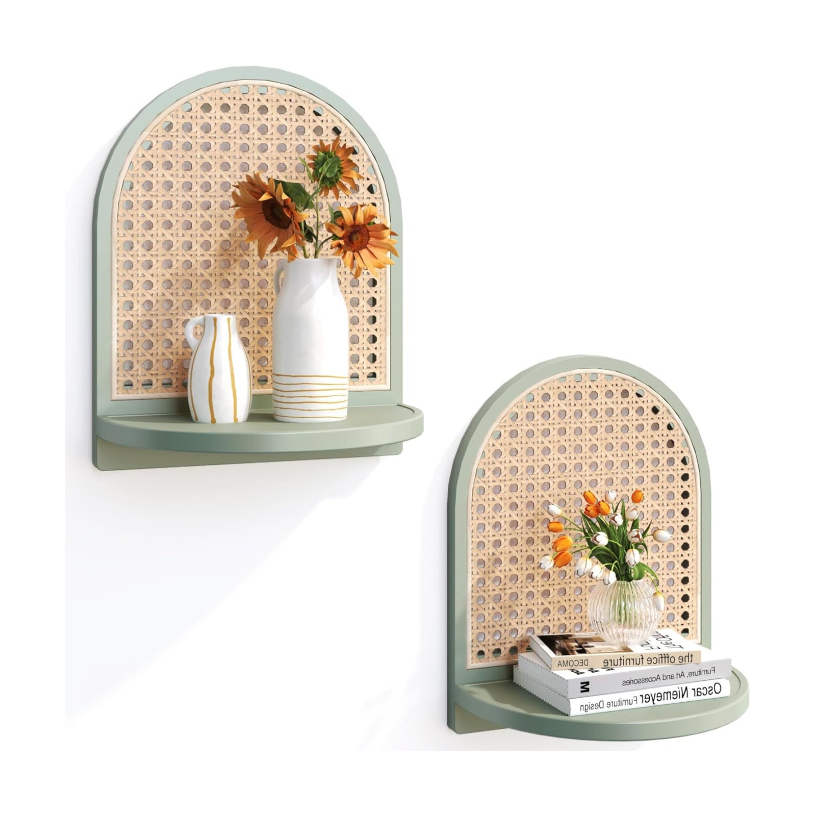 Unique Small Display Shelves / Green Rattan Shelf