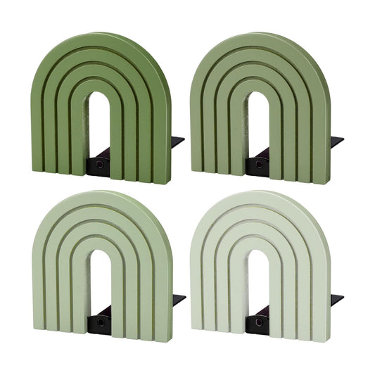 Boho Arch Wood Bookends Non Skid Book Stoppers Rainbow Shape Wooden Book / Sage Green / Set of 4