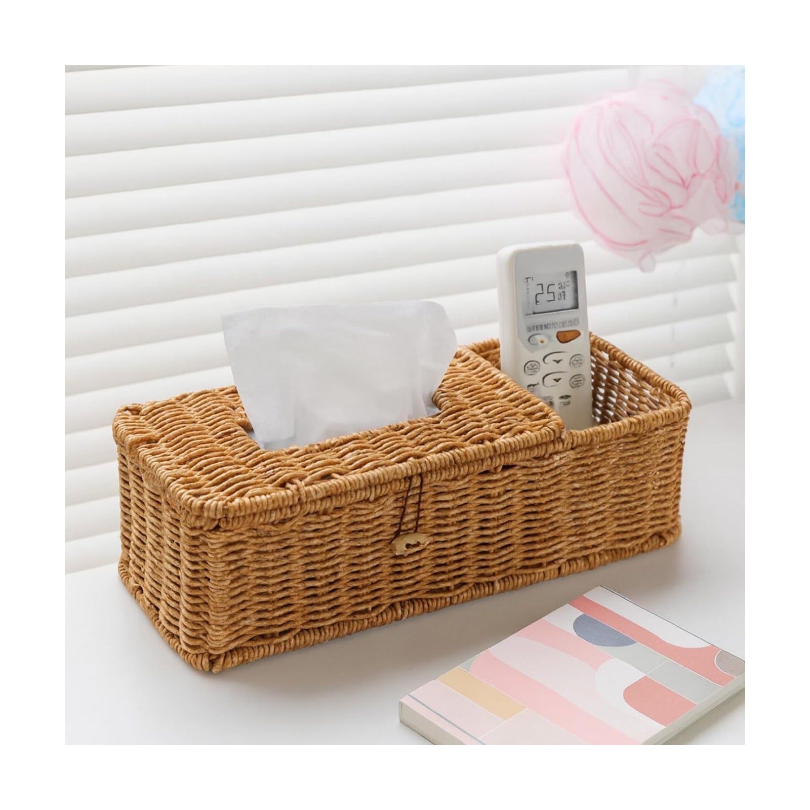 Rectangular Rattan Tissue Box Cover Rustic Boho Decorative Seagrass Woven Wicker Facial / Natural