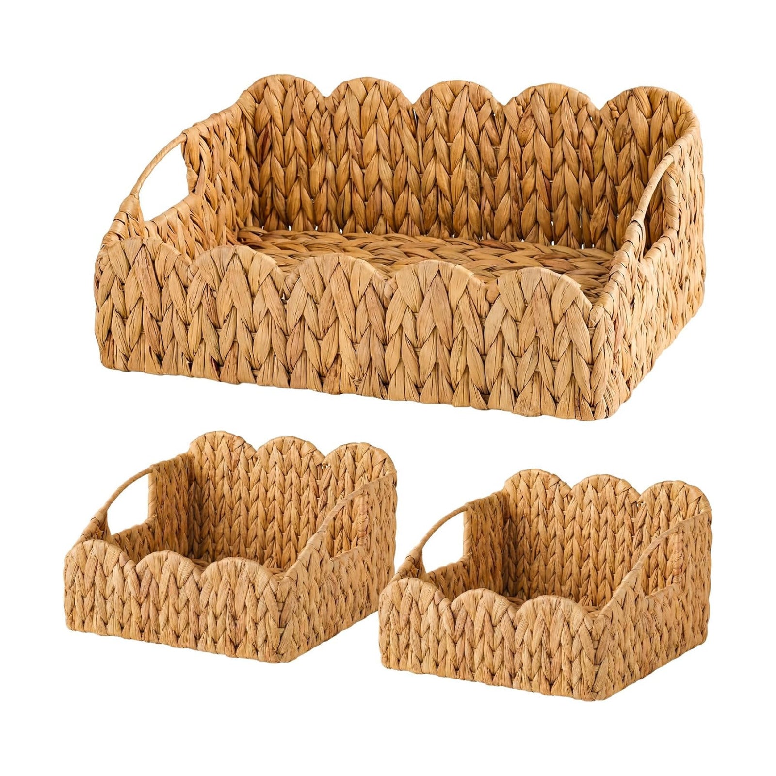 Scalloped Wicker Baskets for Storage / Set of 3