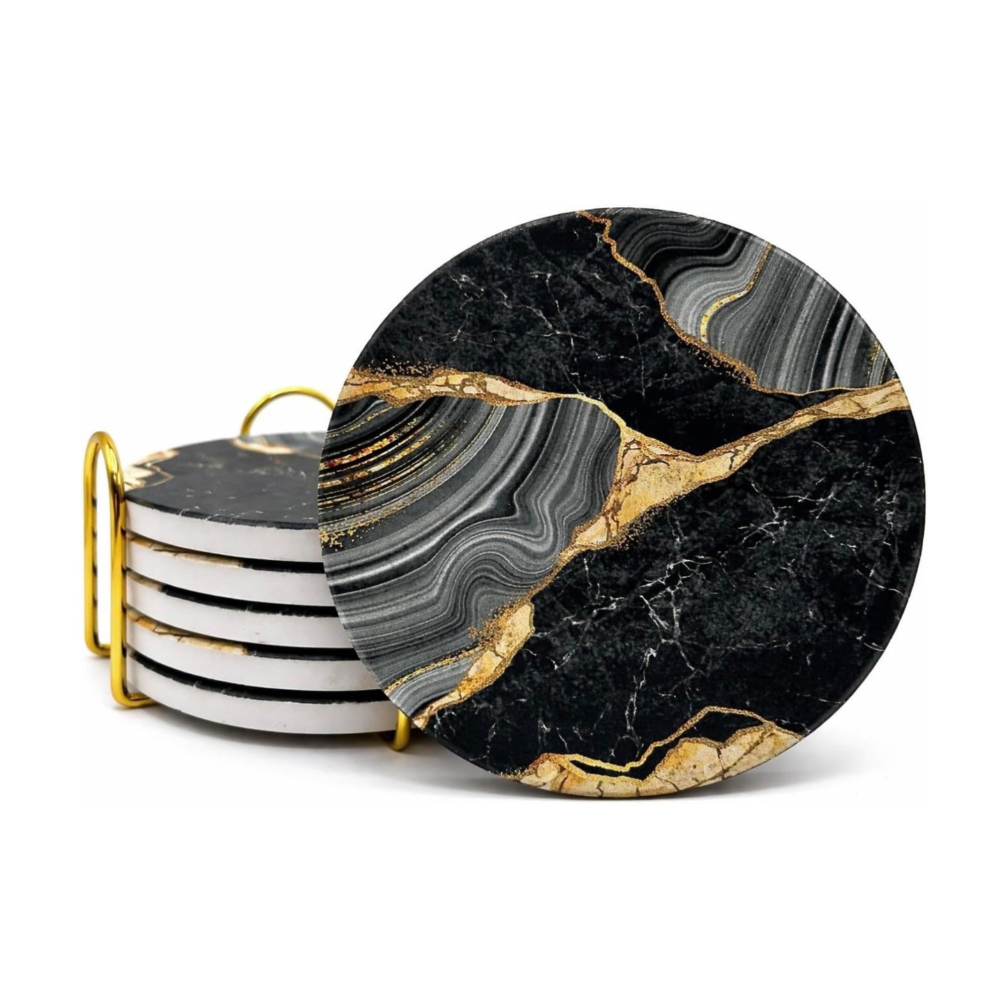 Gold Metal Holder / Black Gold / Round / Set of 6