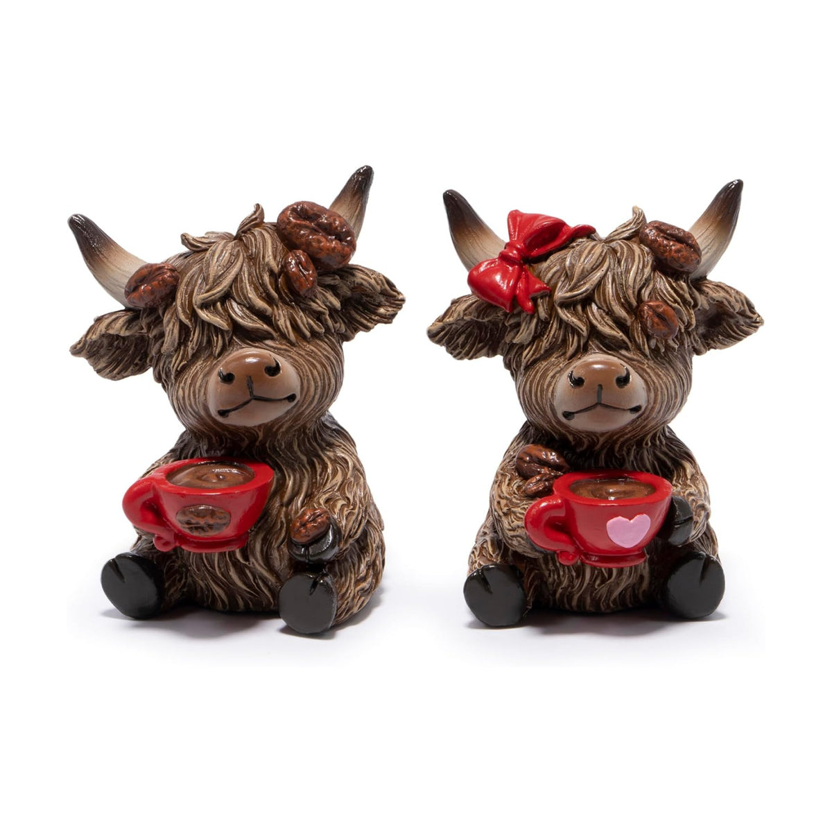 Hodao Christmas Highland Cow Coffee Resin Figurines,Xmas Farmhouse Decor for Tiered Tray, Tabletop, Mantel, Gift for Xmas Home Decoration