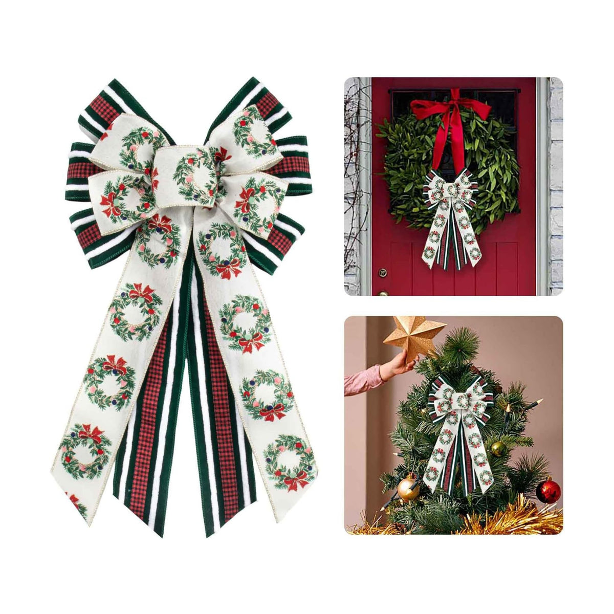 Estivaux Large Christmas Bows for Wreath, Xmas Wreath Bow Winter Holiday Burlap Tree Topper Bows for Front Door Christmas Party Decorations