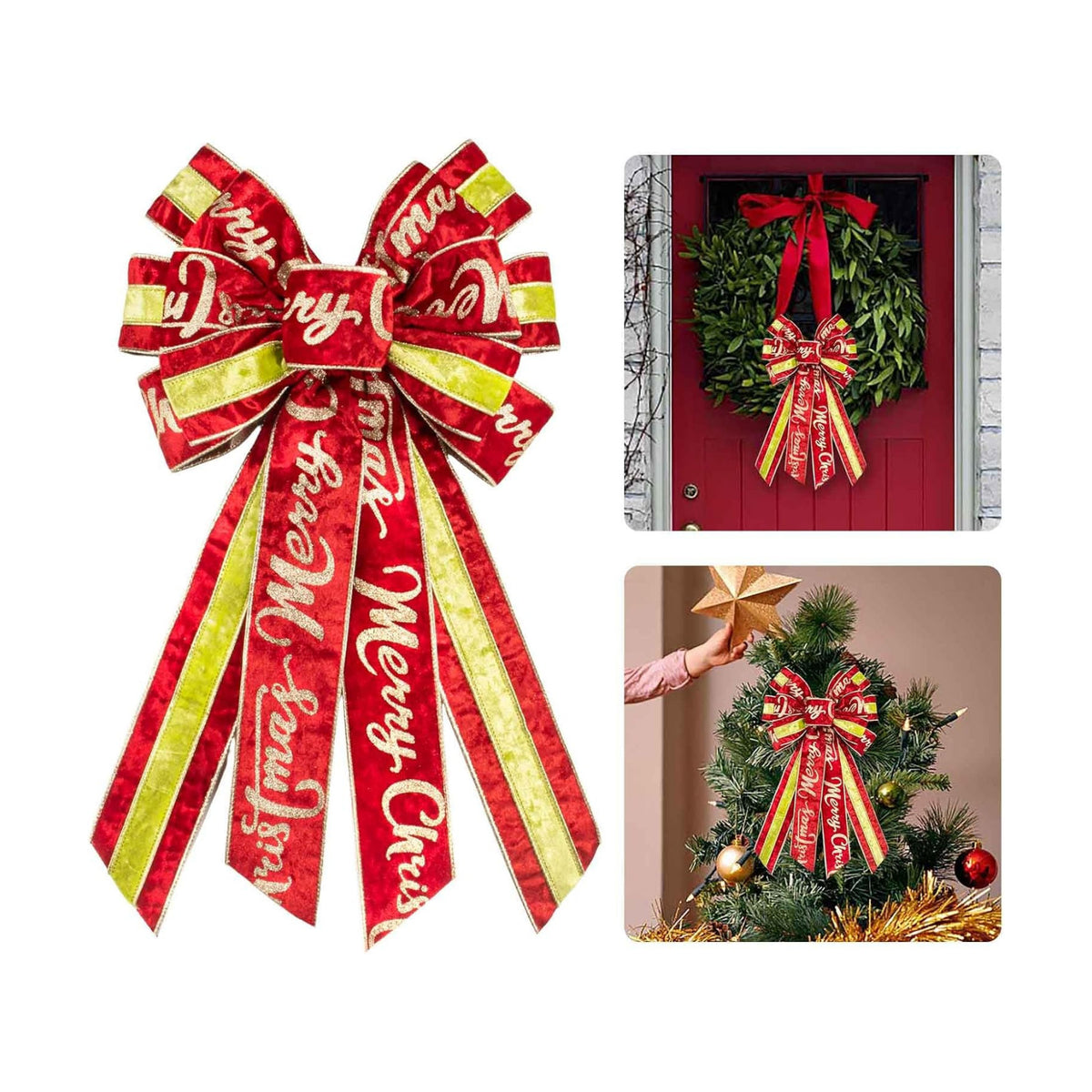 Estivaux Large Christmas Bows for Wreath, Red Green Velvet Xmas Wreath Bow Bows Winter Holiday Tree Topper Bow for Front Door Christmas Party Decorations