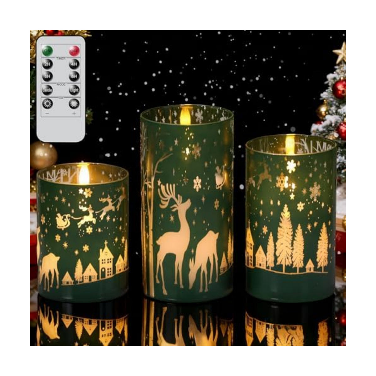 Wondise Christmas Reindeer LED Flameless Candles with Remote Timer