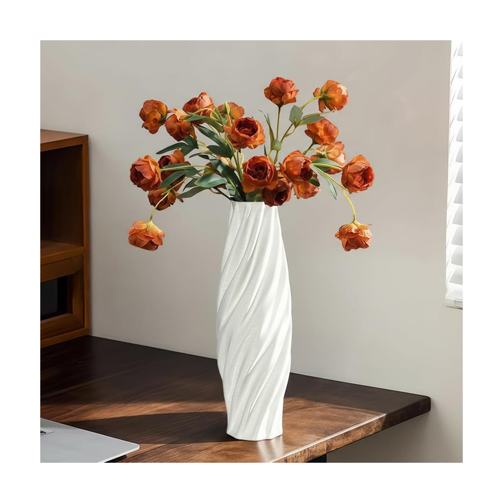 White Sculptural Ceramic Vase / White-c, 12 Inch