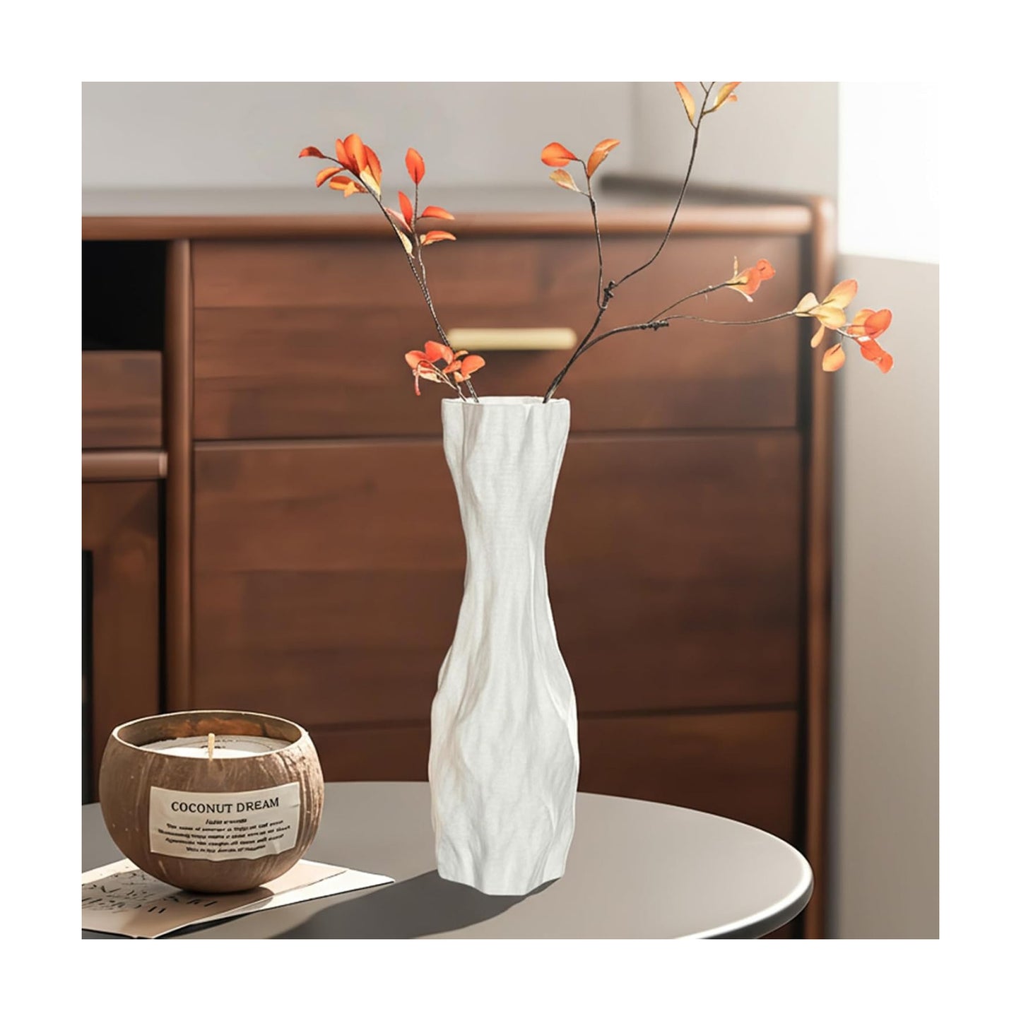 White Sculptural Ceramic Vase / White-d, 12 Inch