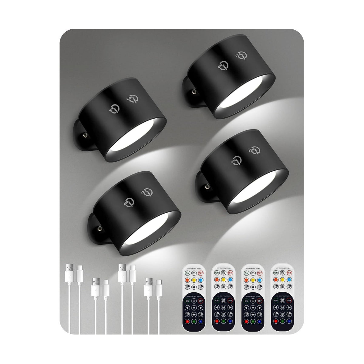 Battery Operated Wall Sconces 4 Pack, Rechargeable Wall Sconce with Remote Control, 3 Color Temp & 3 RGB & Dimmable