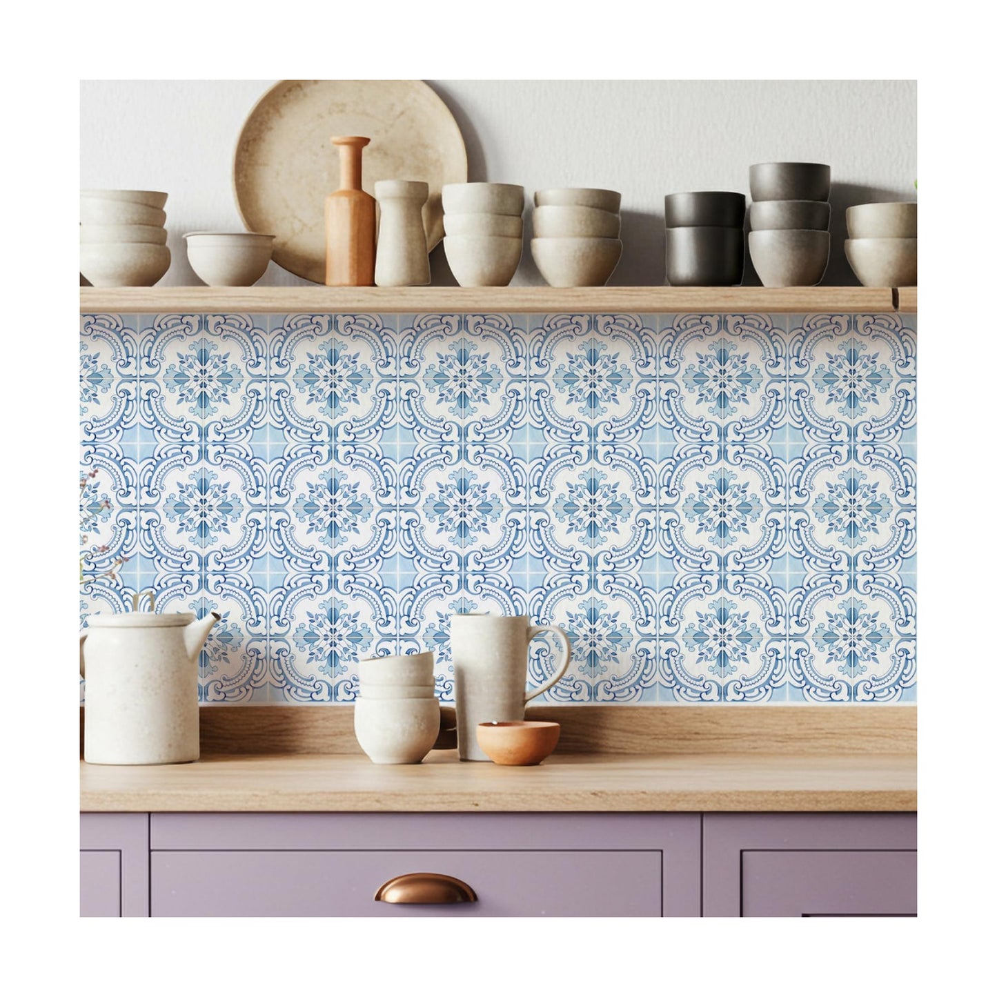 Vintage Tile Stickers / Light Blue / 5.9 Inch / Set of 16