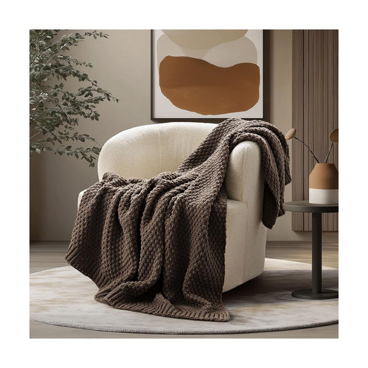 EVERGRACEHOME Chunky Chenille Knit Throw Blanket, 60 x 80, Cocoa Brown