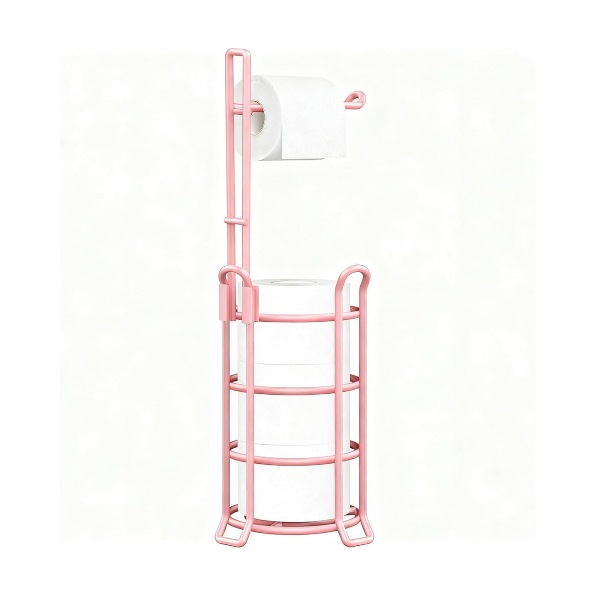 TomCare Toilet Paper Holder Stand Free Standing, Holds 4 Mega Rolls, Pink | Tool-Free Assembly, Detachable Metal Wire