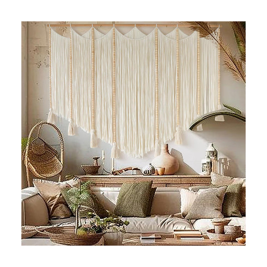 Macrame Wall Hanging Beads Boho Wall Decor / White