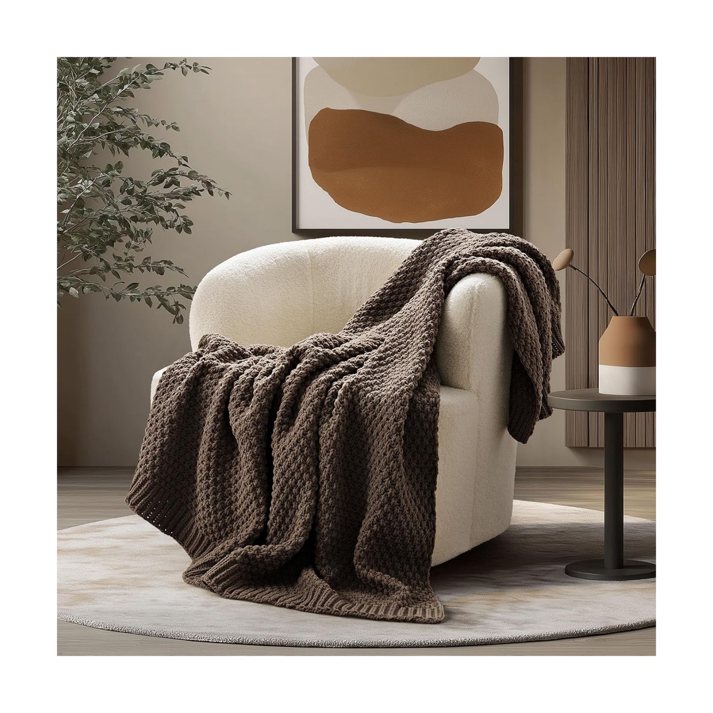 EVERGRACEHOME Chunky Chenille Knit Throw Blanket, 50 x 60, Cocoa Brown