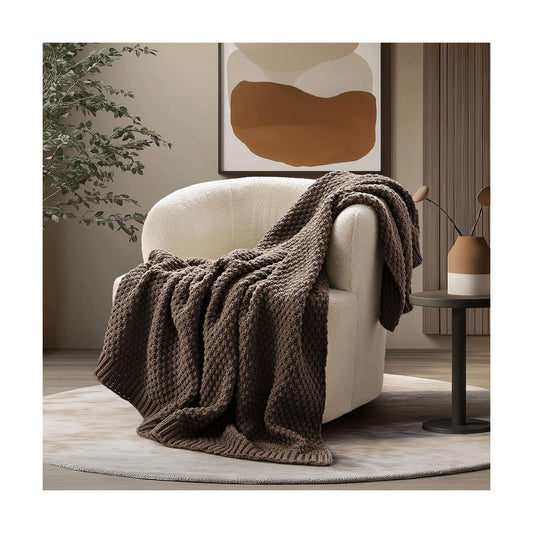 EVERGRACEHOME Chunky Chenille Knit Throw Blanket, 50 x 60, Cocoa Brown