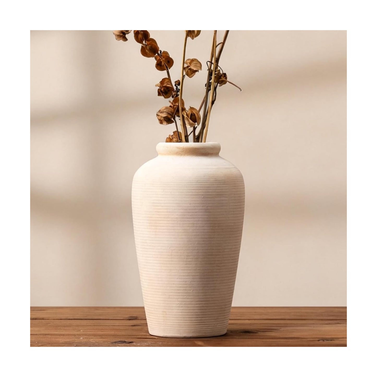 10.8" Tall Large Vintage Ceramic Flower Vase / 101-rustic / White