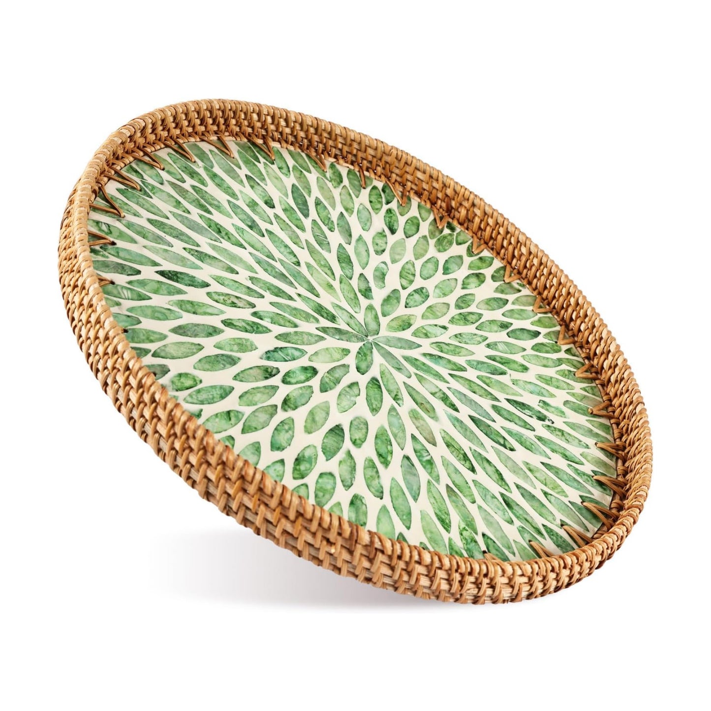 Round Rattan Tray / Green / 11.8